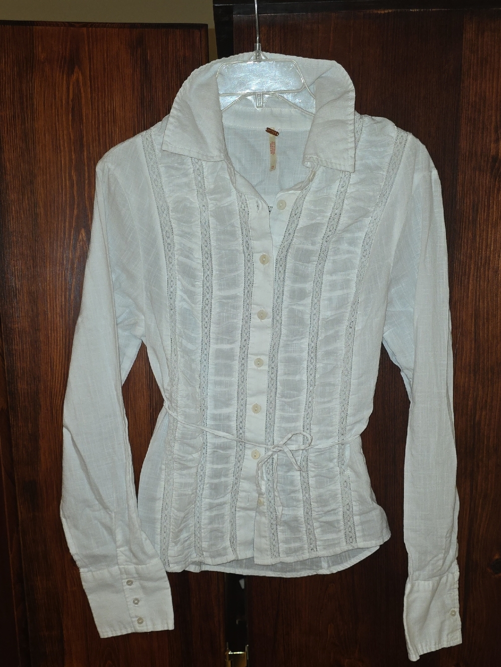 Free People - White Button-Front Lace Trim Shirt